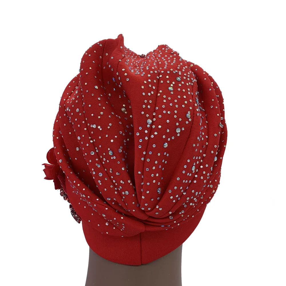 Luxurious African turban cap made from high-quality polyester, ideal for middle-aged women seeking fashionable headwear.