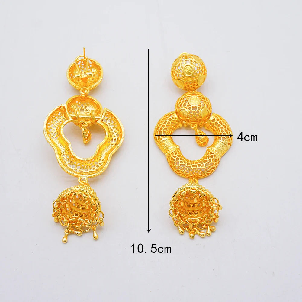 Detailed view of the intricate geometric pattern on Trendy Bohemia Long Tassel Earrings, highlighting their elegant craftsmanship in gold.