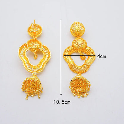 Detailed view of the intricate geometric pattern on Trendy Bohemia Long Tassel Earrings, highlighting their elegant craftsmanship in gold.