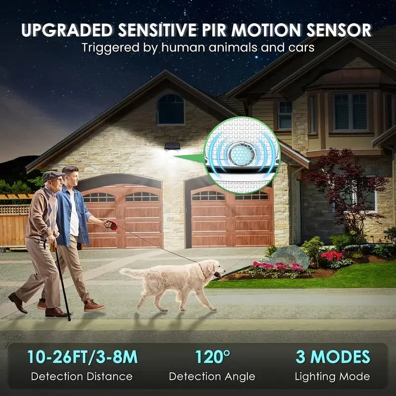 Chic and contemporary installation of the 346 LED Waterproof Solar Wall Light, enhancing the elegance and security of a luxurious garden setting.