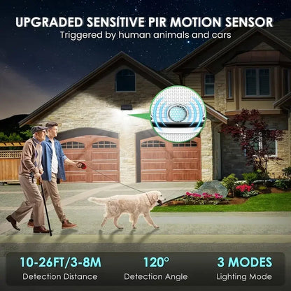 Chic and contemporary installation of the 346 LED Waterproof Solar Wall Light, enhancing the elegance and security of a luxurious garden setting.