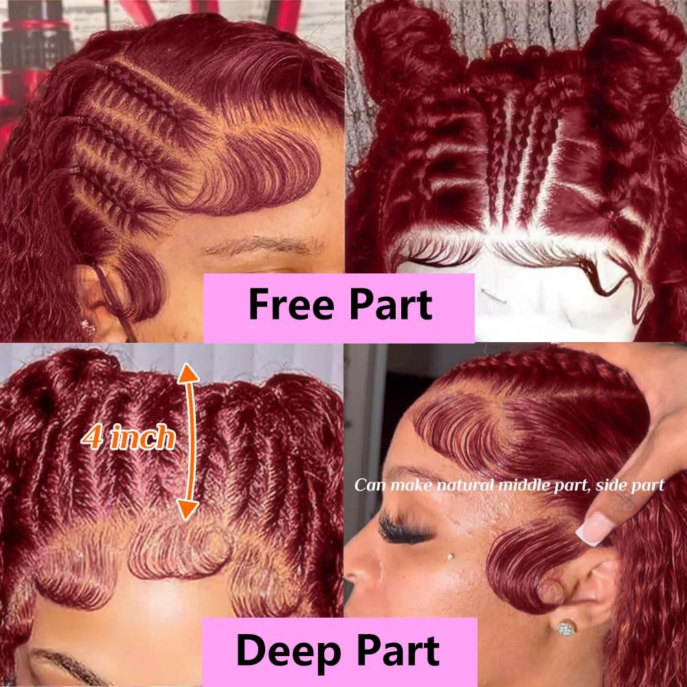 Stylish 99J Burgundy bob wig laid flat, displaying the precision and elegance of the 13x4 HD lace frontal design for a natural look.