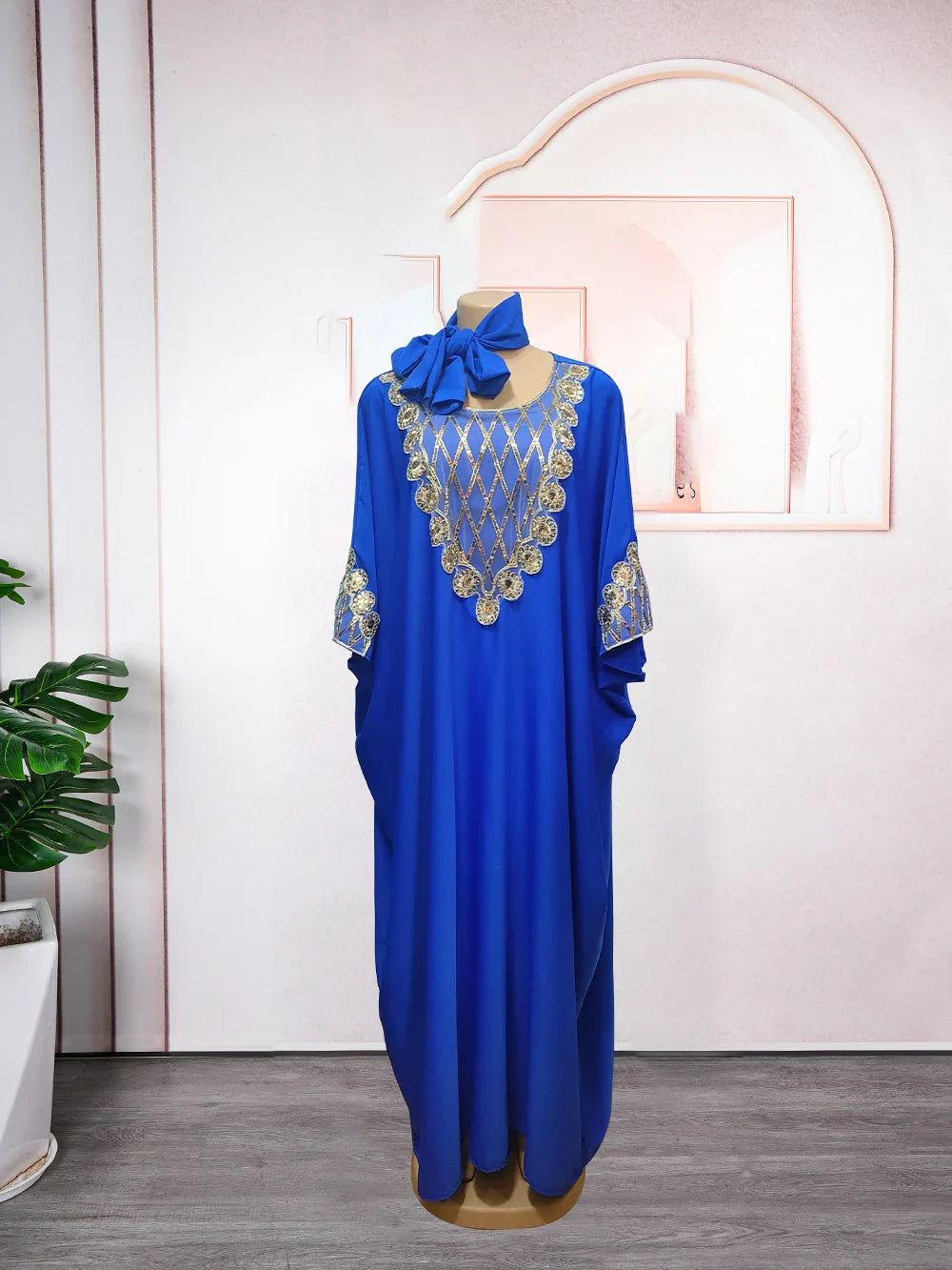 Luxurious evening party attire, a stunning Muslim caftan with a chic silhouette, emphasising comfort and style in every detail.