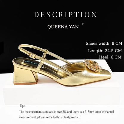 Complete view of a luxury women's rhinestone pumps and bag set, symbolizing elegance for spring and autumn fashion in stunning coffee colour.