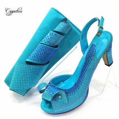 Elegant African women's high heel sandals featuring a crystal detail peep toe design, perfect for formal occasions and parties.
