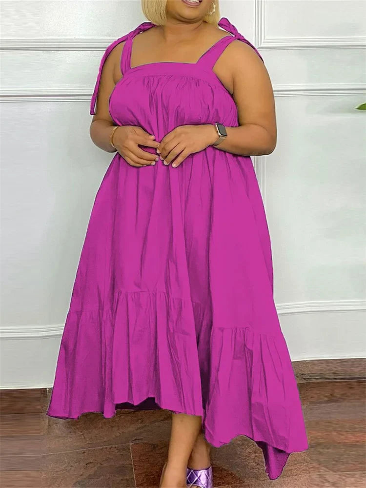 Stunning Wmstar Plus Size Maxi Dress in vivid red, designed for confidence with its loose fit and refined square collar for fashionable outings.