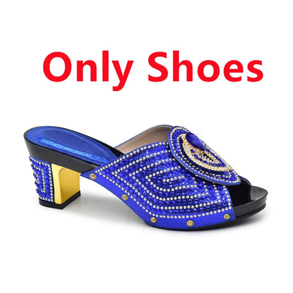 Complete view of the elegant Italian ladies' shoe and bag set, highlighting the round toe pumps and matching handbag, perfect for special occasions.