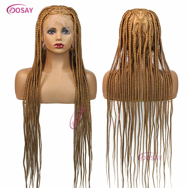 36-inch premium heart-shaped box braided lace front wig in blonde and black, featuring high-quality synthetic hair for a luxurious look.