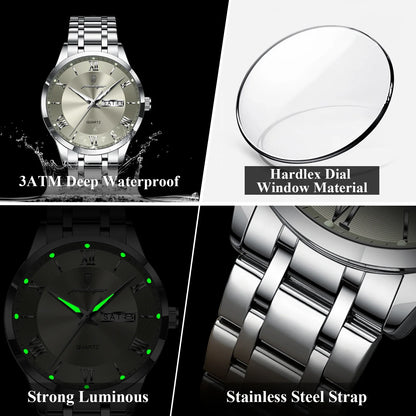 Stylish men's sports watch showcasing a complete calendar, luminous features, and robust build for active lifestyles.