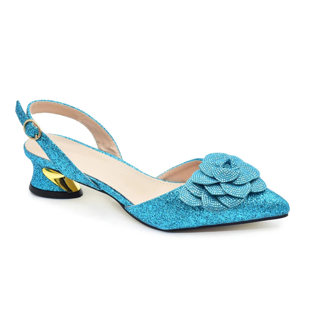 Close-up of the exquisite rhinestone detailing on the elegant Italian pumps, showcasing luxury craftsmanship for women.