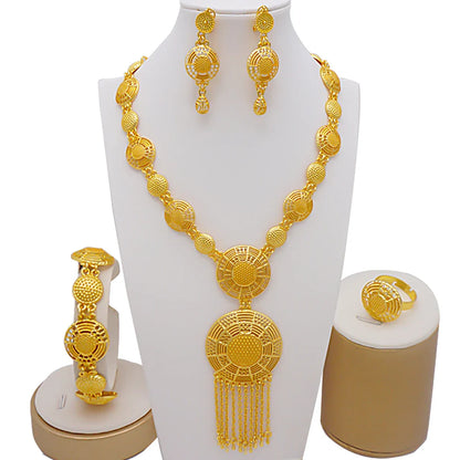 Exquisite gold colour bracelet from luxury Dubai jewelry set, designed for women with trendy African motifs, perfect for bridal style.