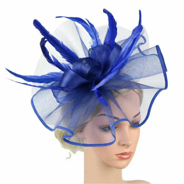 Elegant women's floral fascinator hat in soft nylon and feather material, perfect for formal events like church, Kentucky Derby, and Royal Ascot. Decorative design enhances your party attire.