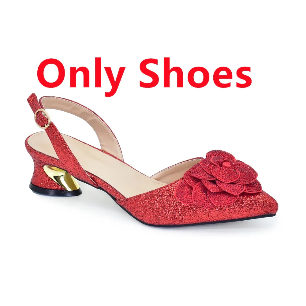 Exquisite Elegant Ladies Rhinestone Shoe and Bag Set featuring Italian party pumps with a matching bag, perfect for special occasions - available in sizes 38-43.