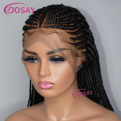 32" Full Lace Knotless Braided Wig for Women, showcasing exquisite Swiss lace material, designed for luxury and everyday wear.