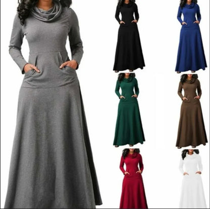 Chic A-Line Maxi Dress featuring Long Sleeves and High Collar for plus-size women by Hot Trends Area, ideal for elegant occasions.
