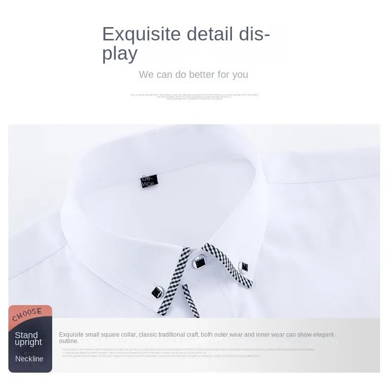 Luxury Men's Slim Fit White Button-Down Dress Shirt with Long Sleeves, showcasing elegant casual Korean fashion for sizes 5XL to 8XL.