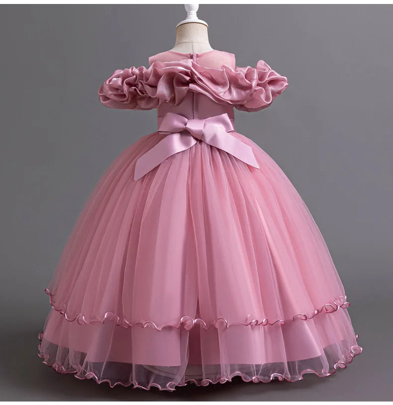Luxury ball gown for girls aged 4-13, showcasing exquisite embroidery and a refined silhouette.