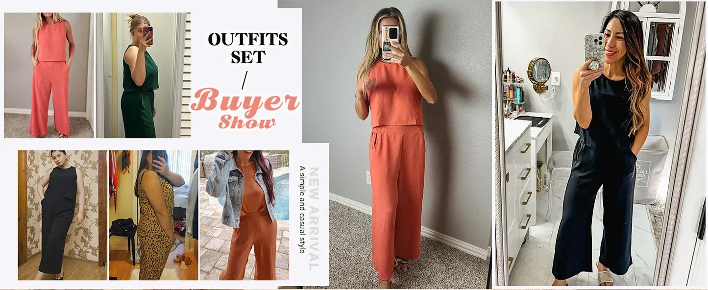 Luxurious wide leg pants in a vibrant print, elegantly matched with a sleeveless top, designed for a chic and sophisticated summer look.