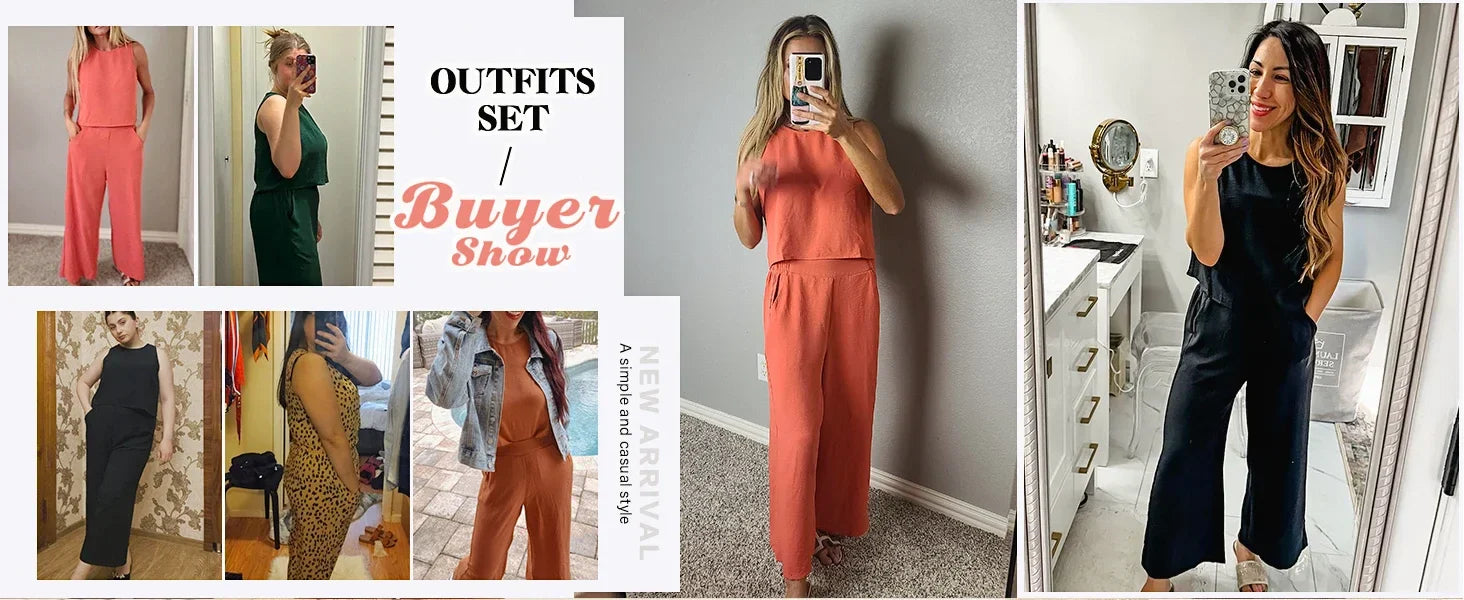 Luxurious wide leg pants in a vibrant print, elegantly matched with a sleeveless top, designed for a chic and sophisticated summer look.