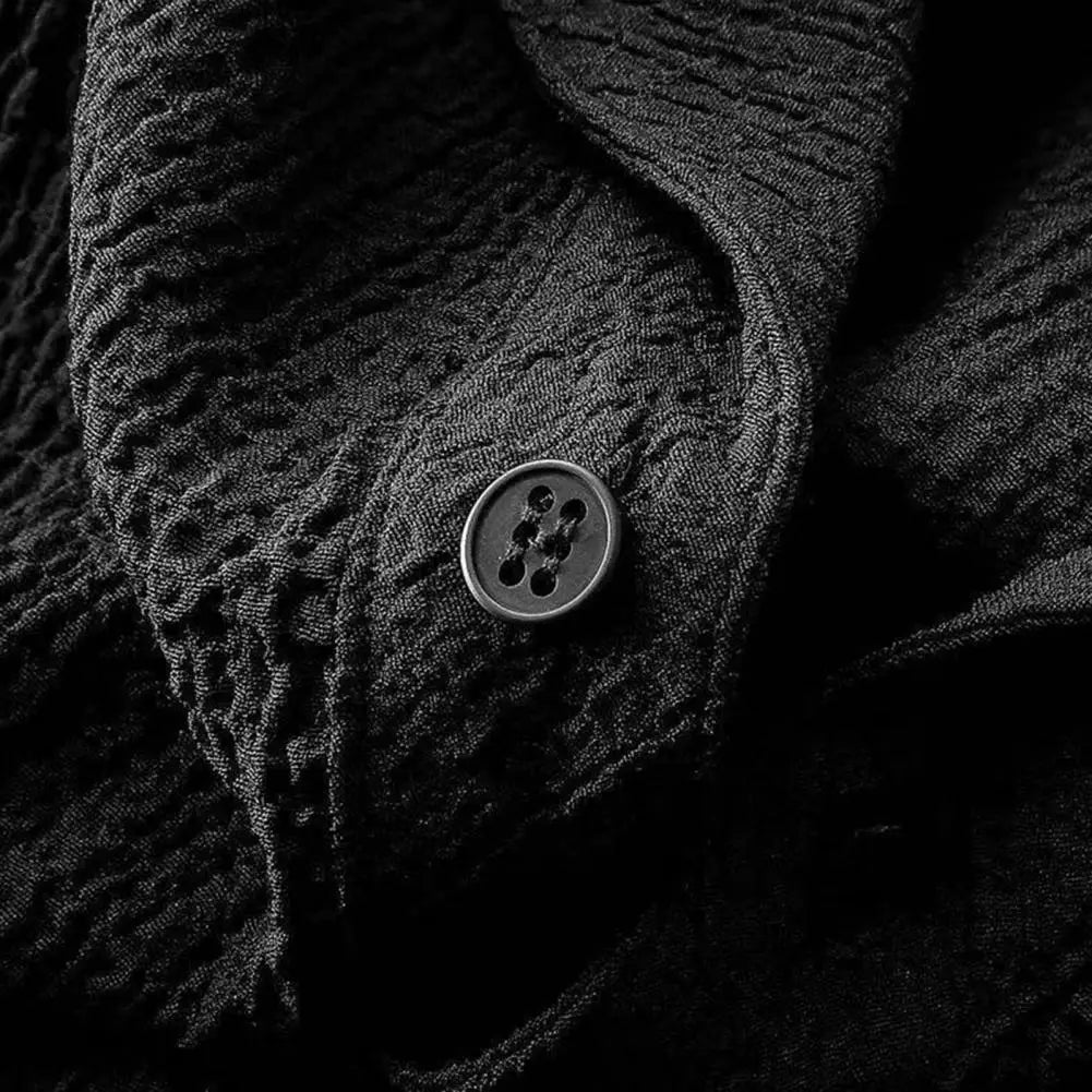 Men's summer casual ensemble, including an elegant short sleeve shirt and long pants, designed with an elastic waistband for ultimate comfort.