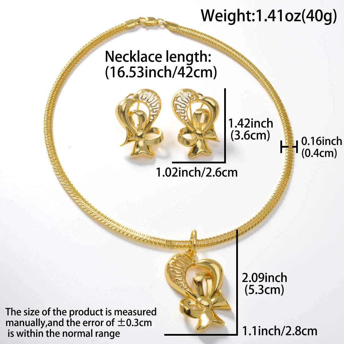 Luxury copper necklace and earrings set for women, featuring a hollow pendant design, perfect for Dubai wedding or party occasions.