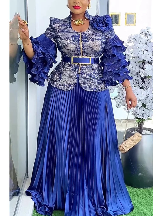 Elegant African women's 2-piece Dashiki Ankara set in luxurious fabric, featuring stylish plus size tops and skirts, perfect for weddings and parties.