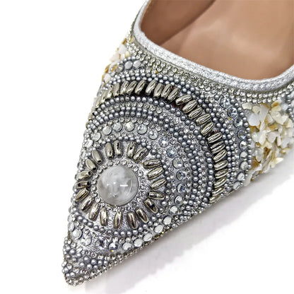 Stylish close-up of pointed toe pump heel, highlighting the premium materials and elegant design perfect for weddings and parties.