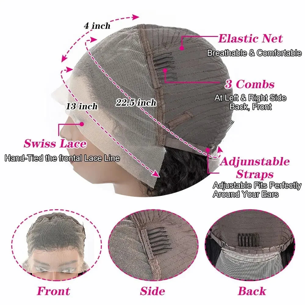 Luxurious 13x4 HD Lace Front Wig, crafted from premium natural black Brazilian Remy hair, featuring long loose deep wave texture.