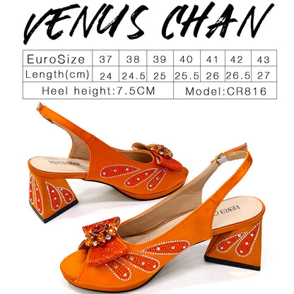 Elegant Venus Chan purple peep toe high heels adorned with rhinestones, showcasing a chic butterfly-knot design for luxurious formal occasions.