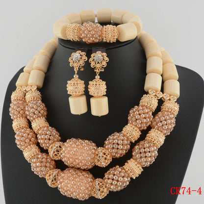 Elegant African Wedding Resin Beads Jewelry Set for Women, featuring a classic necklace, matching earrings, and bracelet, ideal for weddings and special occasions.