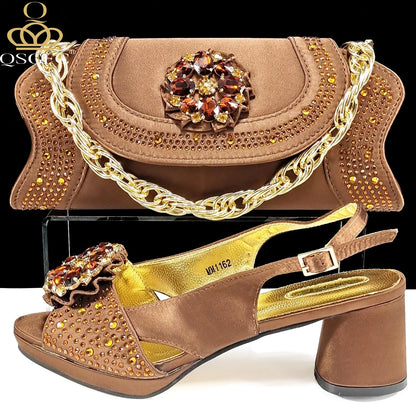 Close-up of QSGFC Olive Open Toe Diamond Pumps highlighting the intricate details and secure buckle strap, designed for style and comfort by Hot Trends Area.