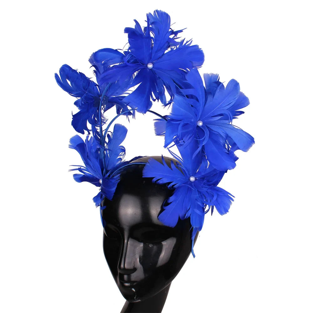 Versatile and chic blue feather fascinator headband for women, designed for weddings, parties, and extravagant events.