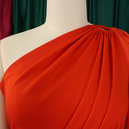 Elegant one shoulder high waisted jumpsuit for women, featuring luxurious flying sleeves, ideal for all occasions.