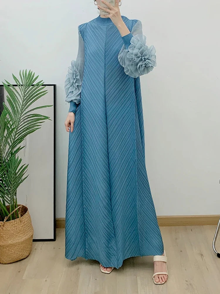 Chic polyester maxi dress designed for office and evening wear, emphasizing comfort and style.