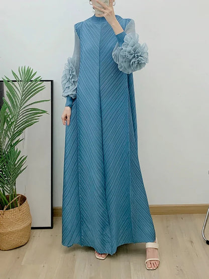 Chic polyester maxi dress designed for office and evening wear, emphasizing comfort and style.
