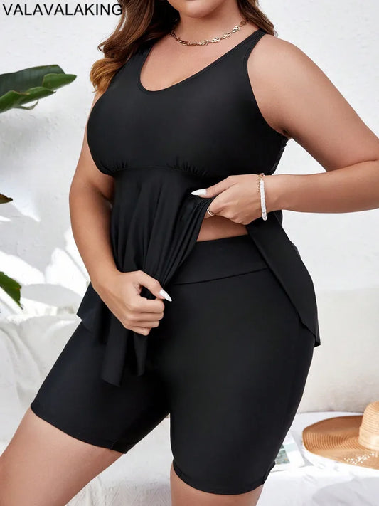 Elegant Valavalaki Plus Size Tankini Set for Women showcasing stylish push-up swimwear, perfect for curvaceous figures in a high-waisted design.