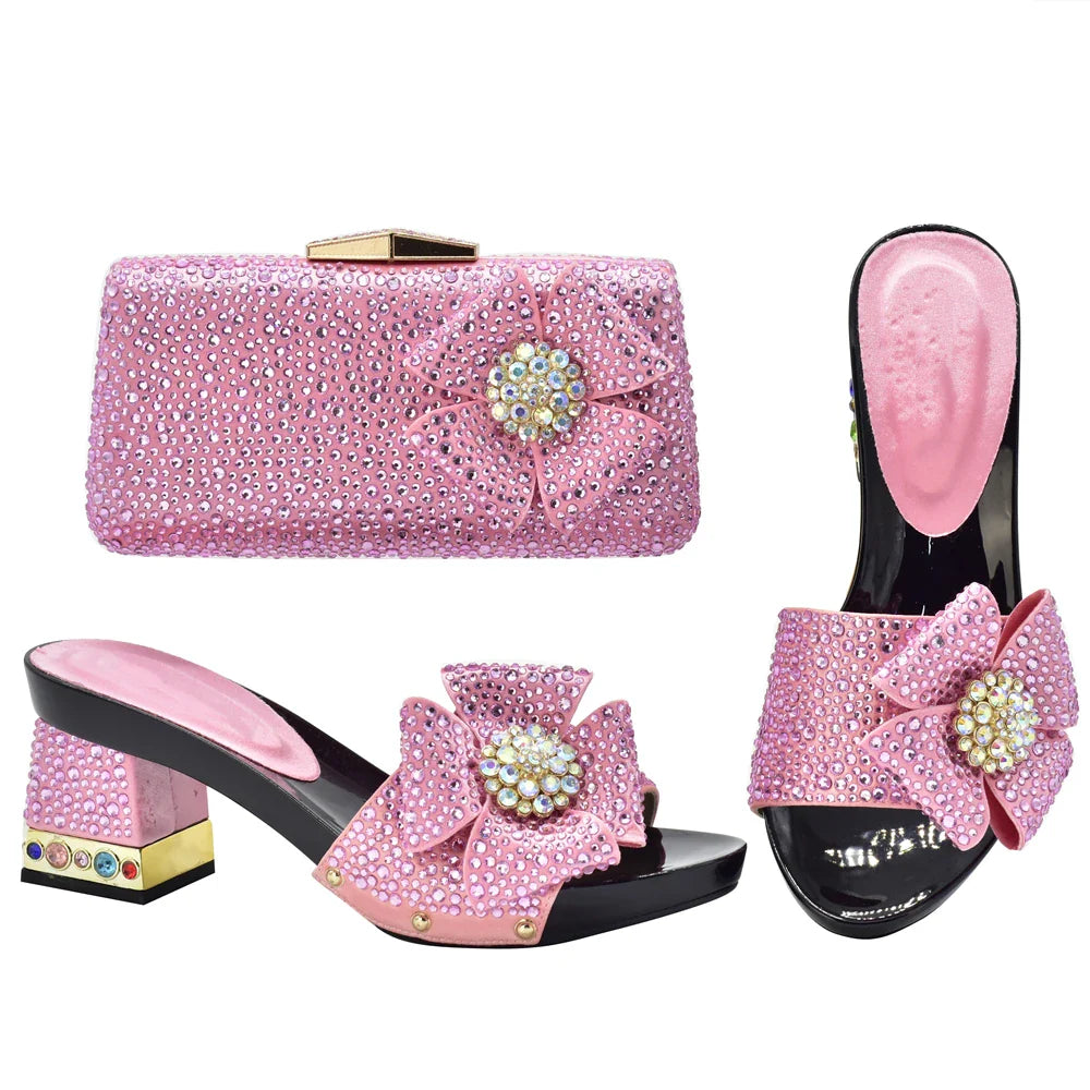 Luxury Italian women's shoe and bag set in elegant colours such as gold and silver, perfect for summer occasions.