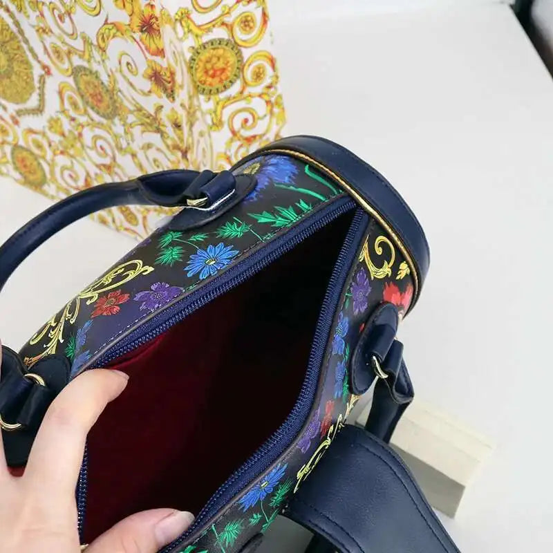 Elegant interior view of the luxurious women's Boston handbag, showcasing multiple pockets and exquisite microfiber leather texture.