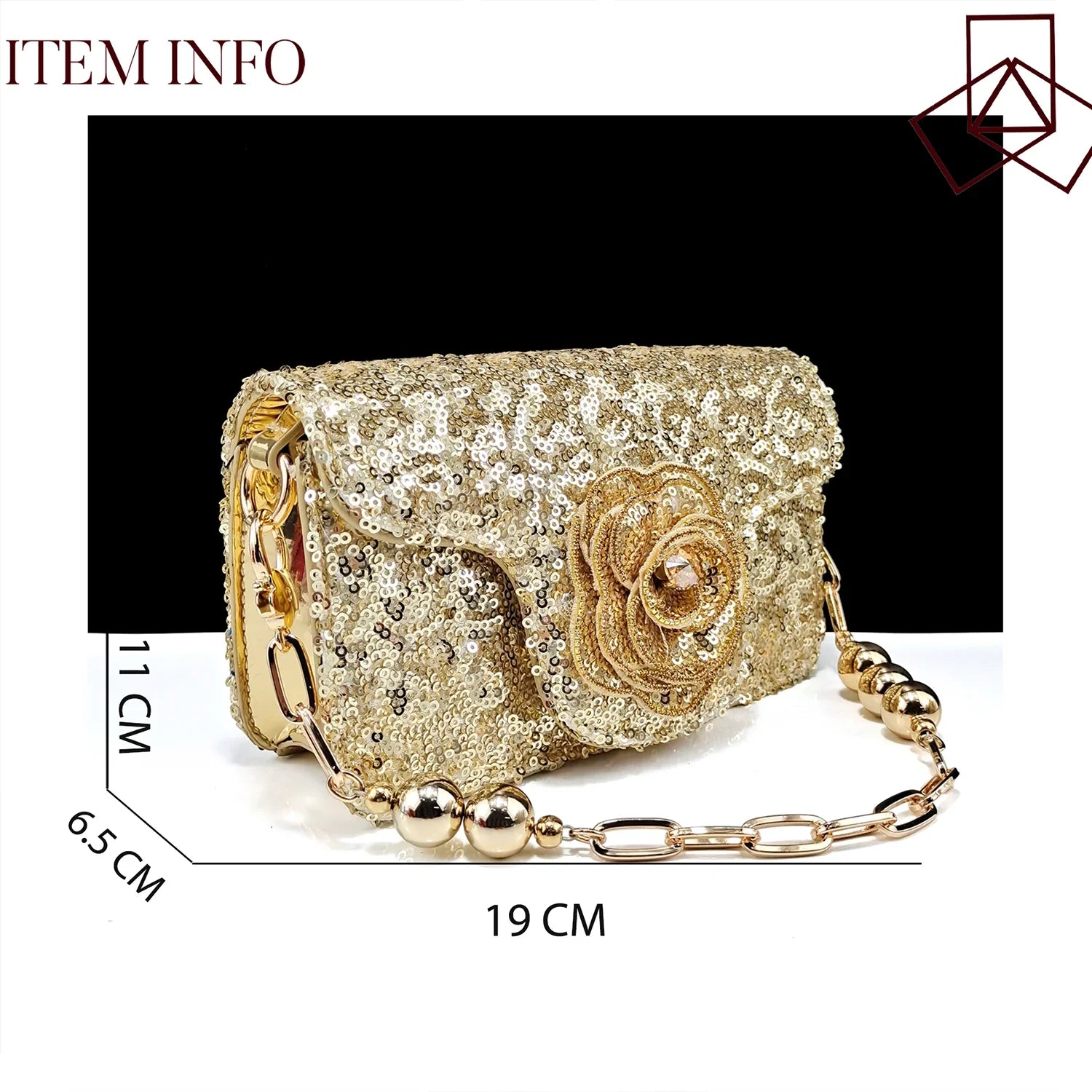 Stylish QSGFC gold handbag set, designed to complement the elegant wedding shoes with beautiful floral detailing.