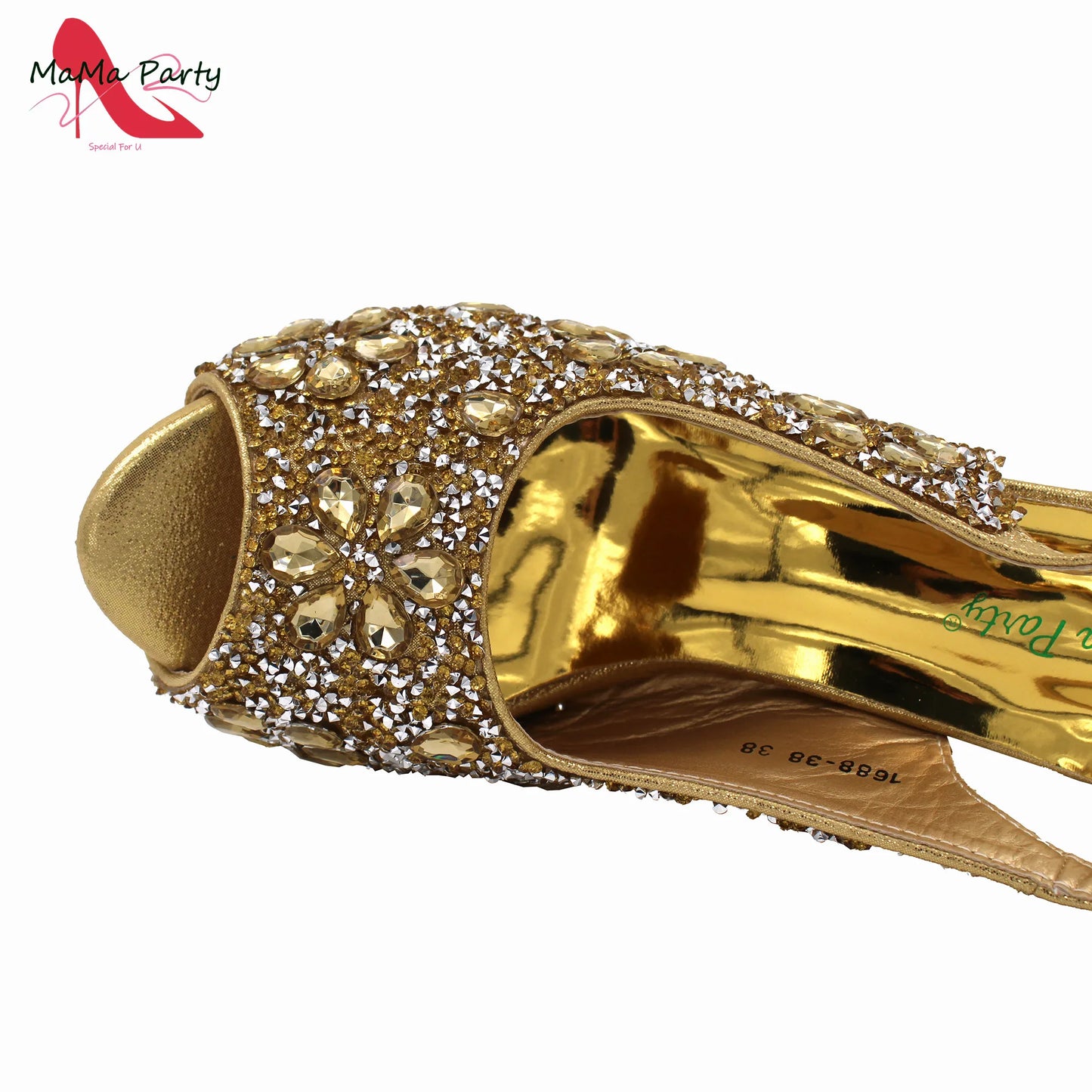 Stylish women's handbag set featuring luxurious crystal accents, matching the red peep toe sandals for a complete chic look.