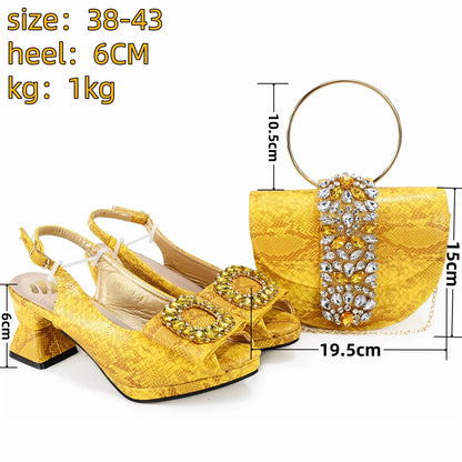 Versatile yellow pump set for women, featuring stylish rhinestones and a comfortable design, perfect for special occasions.