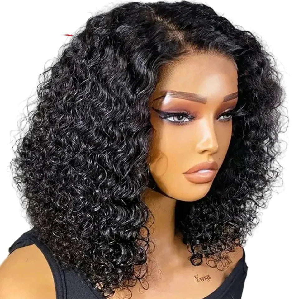 Gorgeous Brazilian Remy human hair bob wig in rich black and brown hues, featuring HD lace front for a flawless and natural appearance.