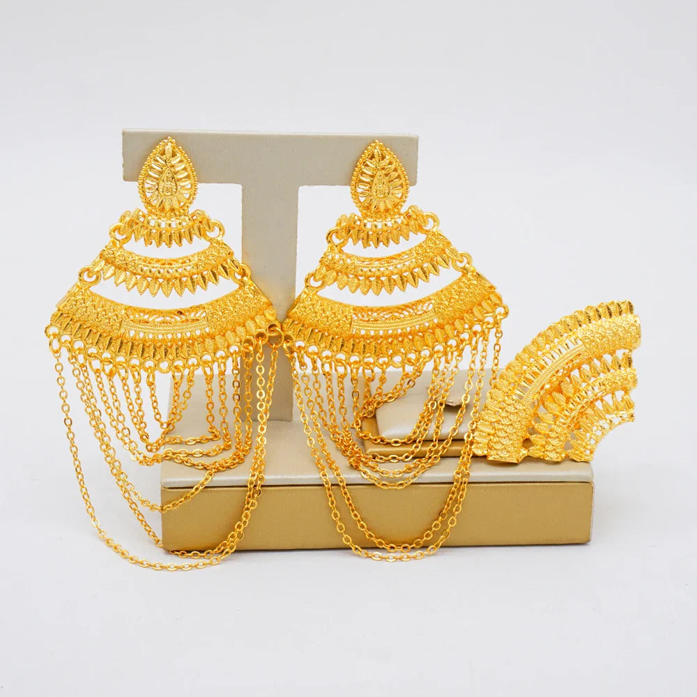 Chic Copper Alloy Long Tassel Earrings with an alluring geometric pattern, ideal for women seeking trendy wedding jewellery.