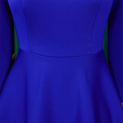 Back view of the stylish women's luxury dress, featuring a pullover closure and elegant pleating, ideal for evening events.