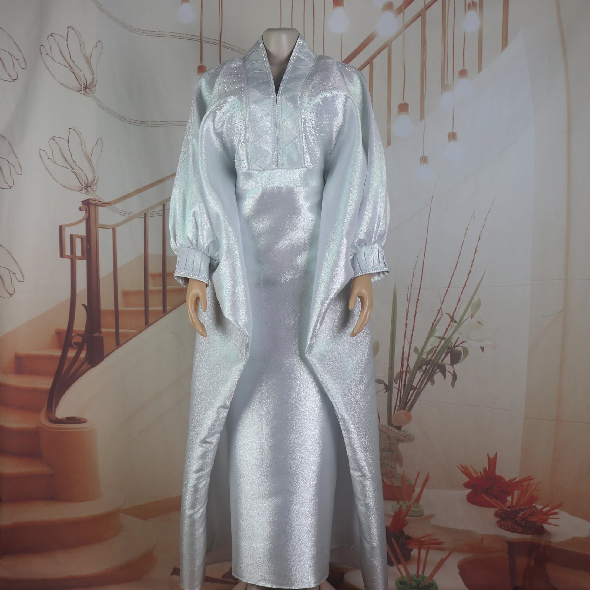 Stylish African church boubou dress for women in thick polyester, ideal for elegant occasions.