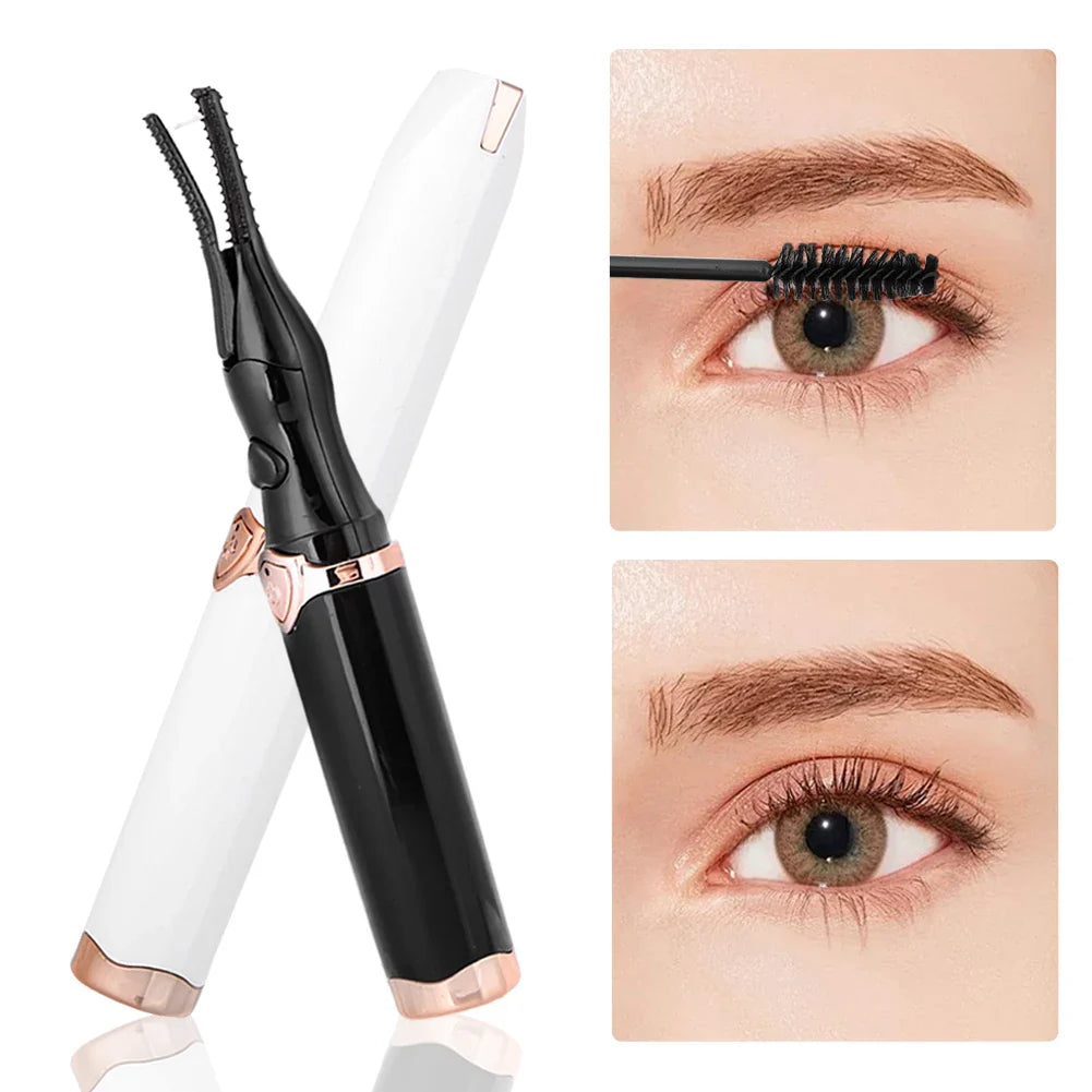 USB rechargeable eyelash curler in action, delivering quick and natural curls to elevate your eye makeup effortlessly.
