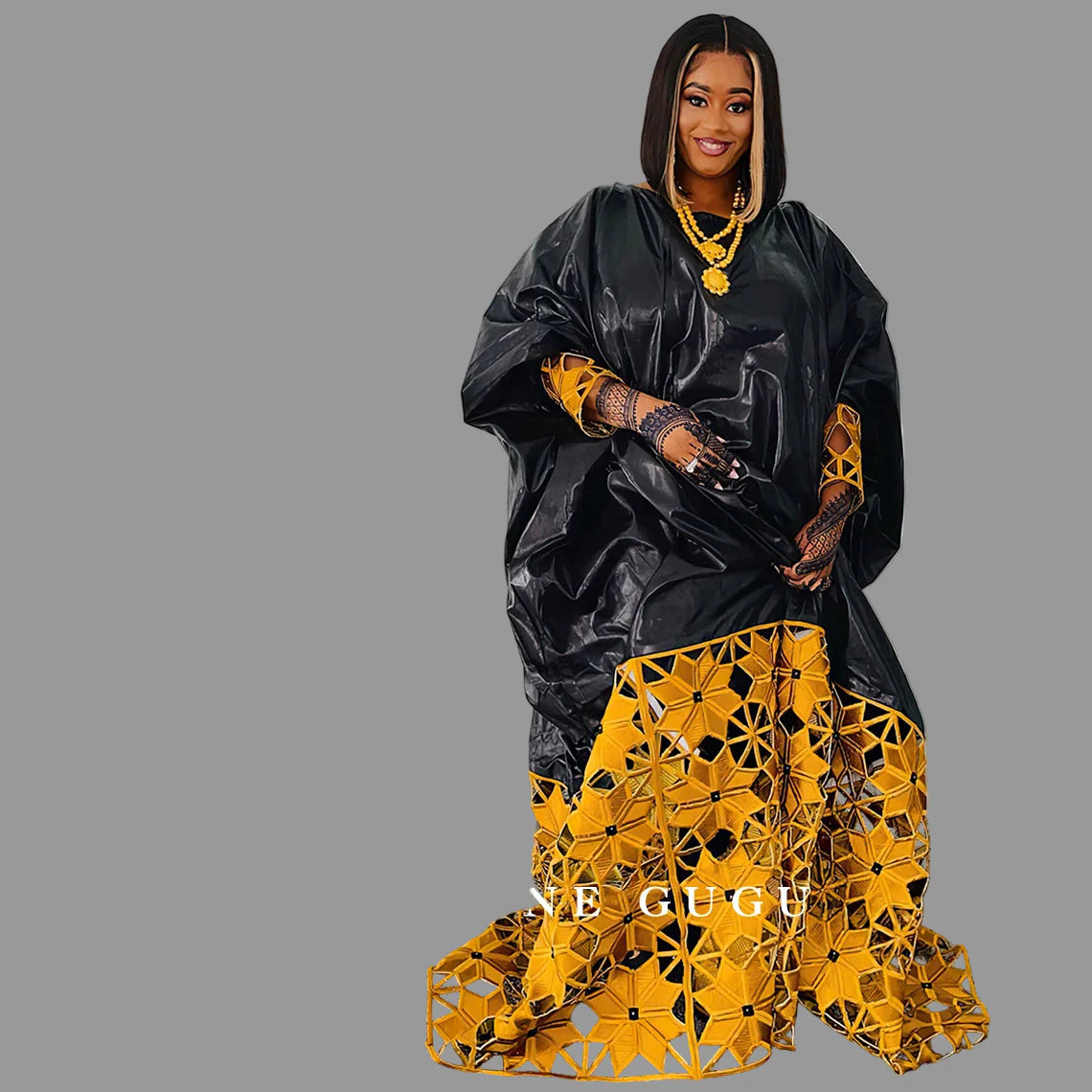 Elegant African Bazin Rich Gold Embroidered Dress, a luxurious plus size long sleeve dashiki gown in peach, perfect for formal occasions and weddings.