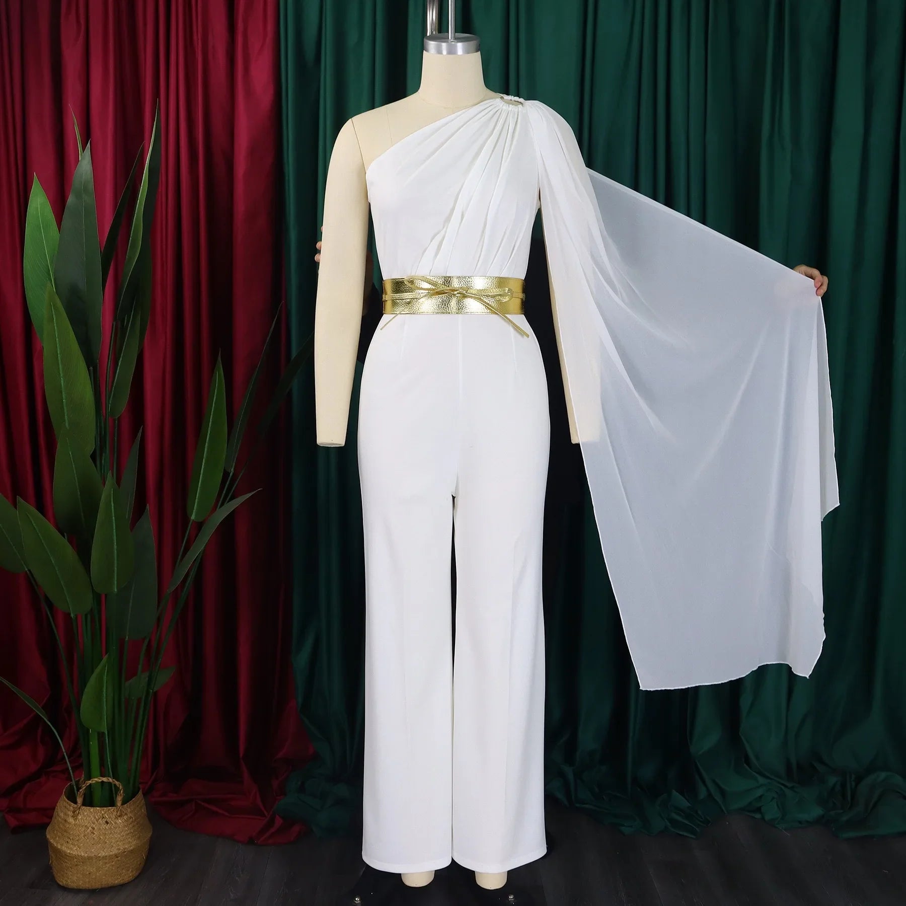 Chic and versatile high waisted jumpsuit with flying sleeves, available in sizes S to XXXL for a perfect luxurious fit.