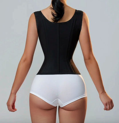 Sophisticated luxury latex waist cincher corset with a chic zipper and button closure, crafted for effective tummy control and a fashionable silhouette for discerning women.