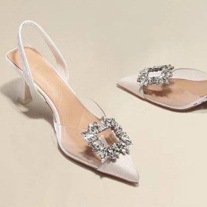 BCEBYL Women’s High Heels featuring crystal transparent design with pointed toe, ideal for luxurious parties.